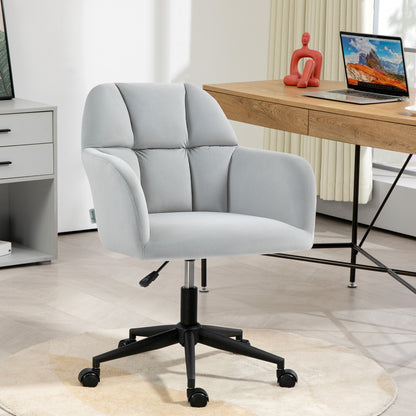 Office Chair, Height Adjustable Desk Chair with Velvet Look, Backrest, Swivel Chair with Armrest for Home Office, Light Gray