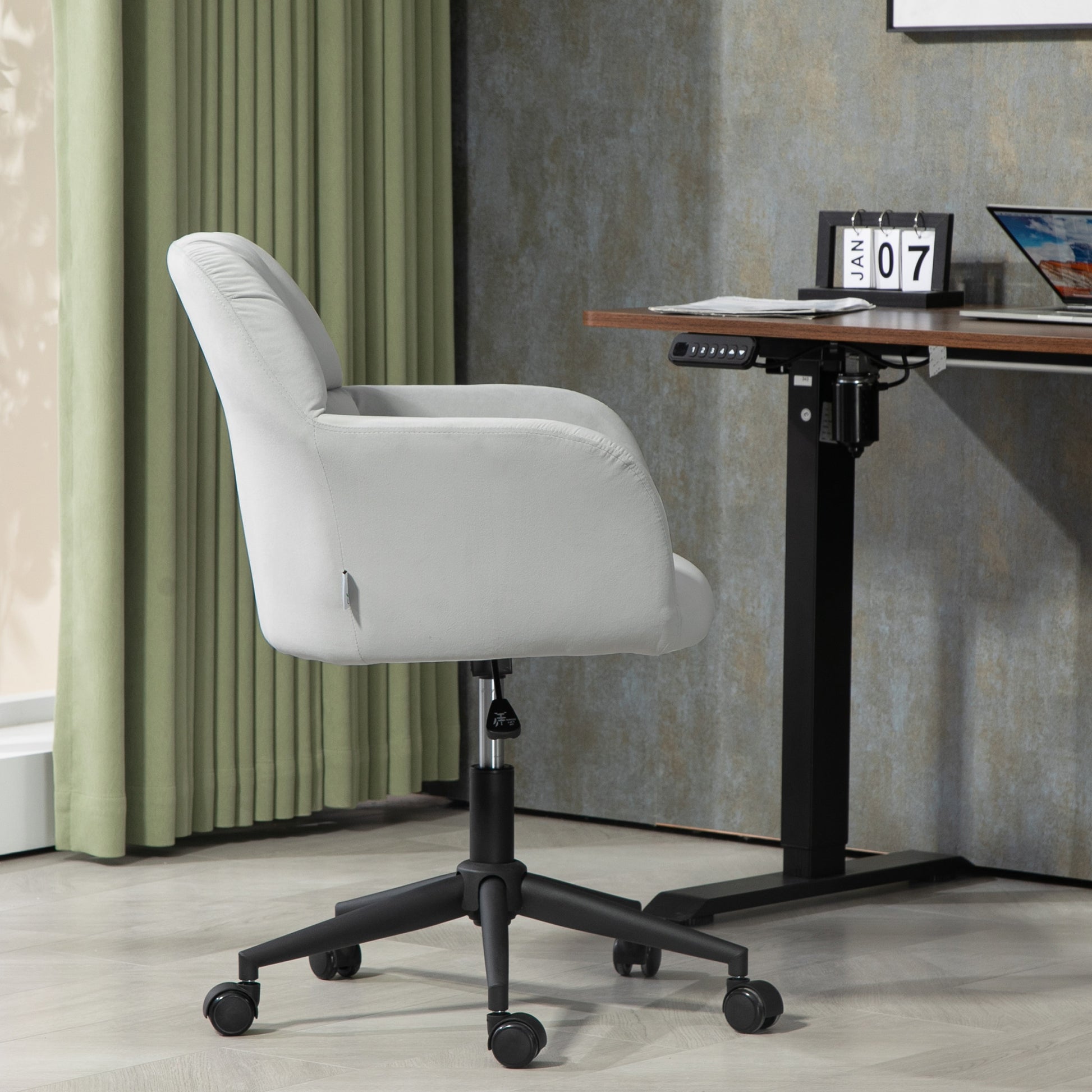 Office Chair, Height Adjustable Desk Chair with Velvet Look, Backrest, Swivel Chair with Armrest for Home Office, Light Gray