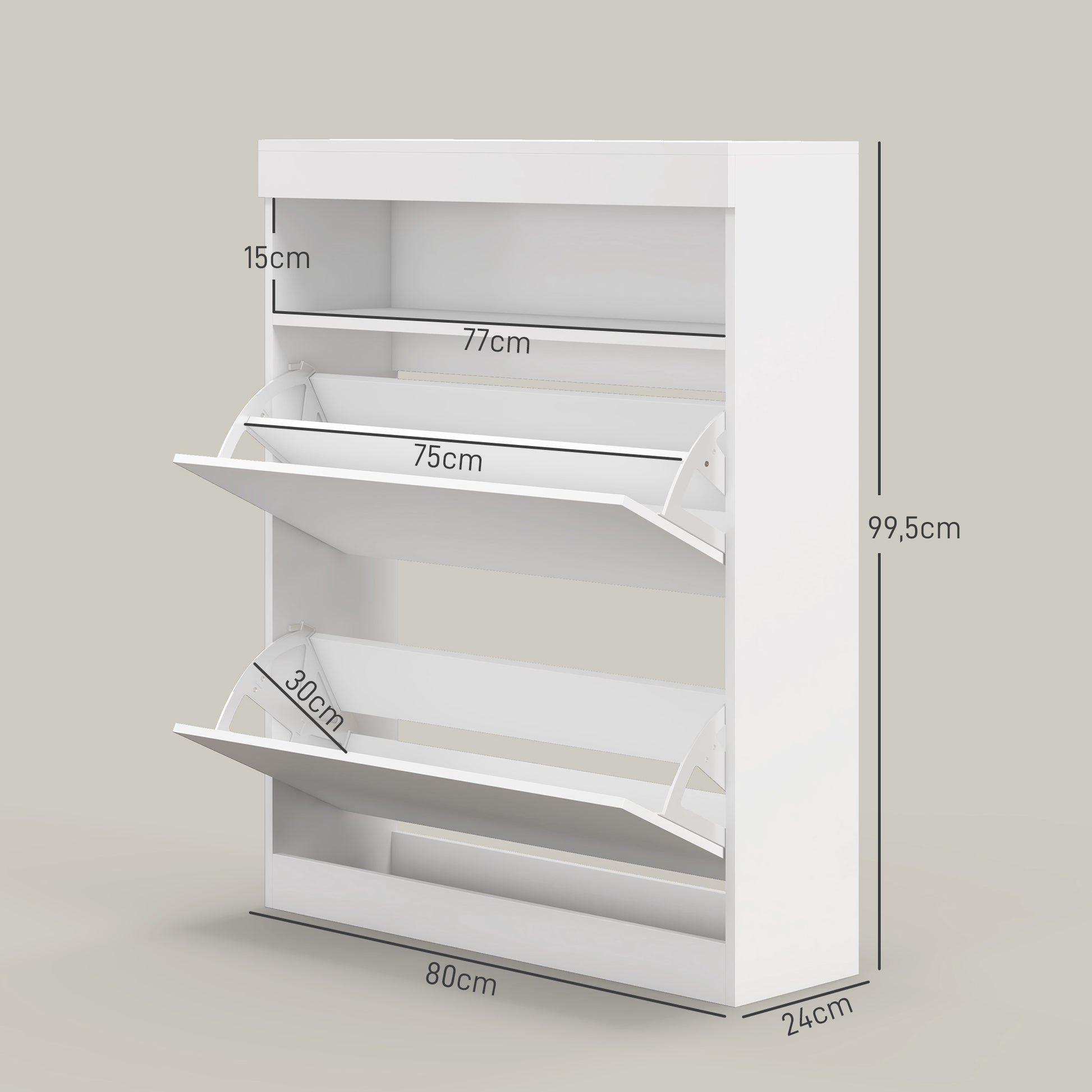 Entryway Shoe Cabinet Shoe Storage Organizer Wall-Mounted or Freestanding with LED Lights Open Shelf and 2 Flip-Down Drawers for 12-16 Pairs of Shoes 80x24x99.5 cm Bright White