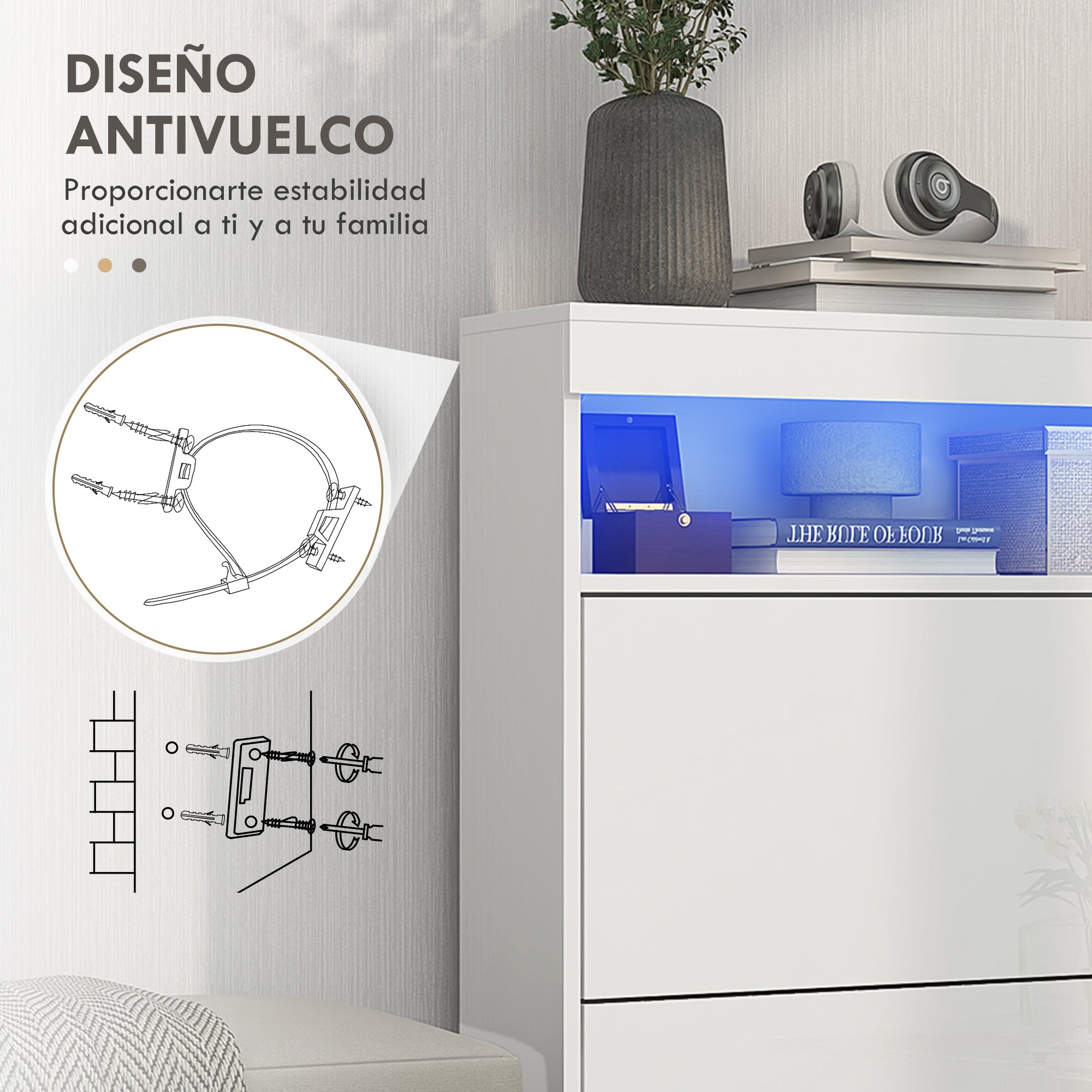 Entryway Shoe Cabinet Shoe Storage Organizer Wall-Mounted or Freestanding with LED Lights Open Shelf and 2 Flip-Down Drawers for 12-16 Pairs of Shoes 80x24x99.5 cm Bright White