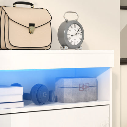 Entryway Shoe Cabinet Shoe Storage Organizer Wall-Mounted or Freestanding with LED Lights Open Shelf and 2 Flip-Down Drawers for 12-16 Pairs of Shoes 80x24x99.5 cm Bright White