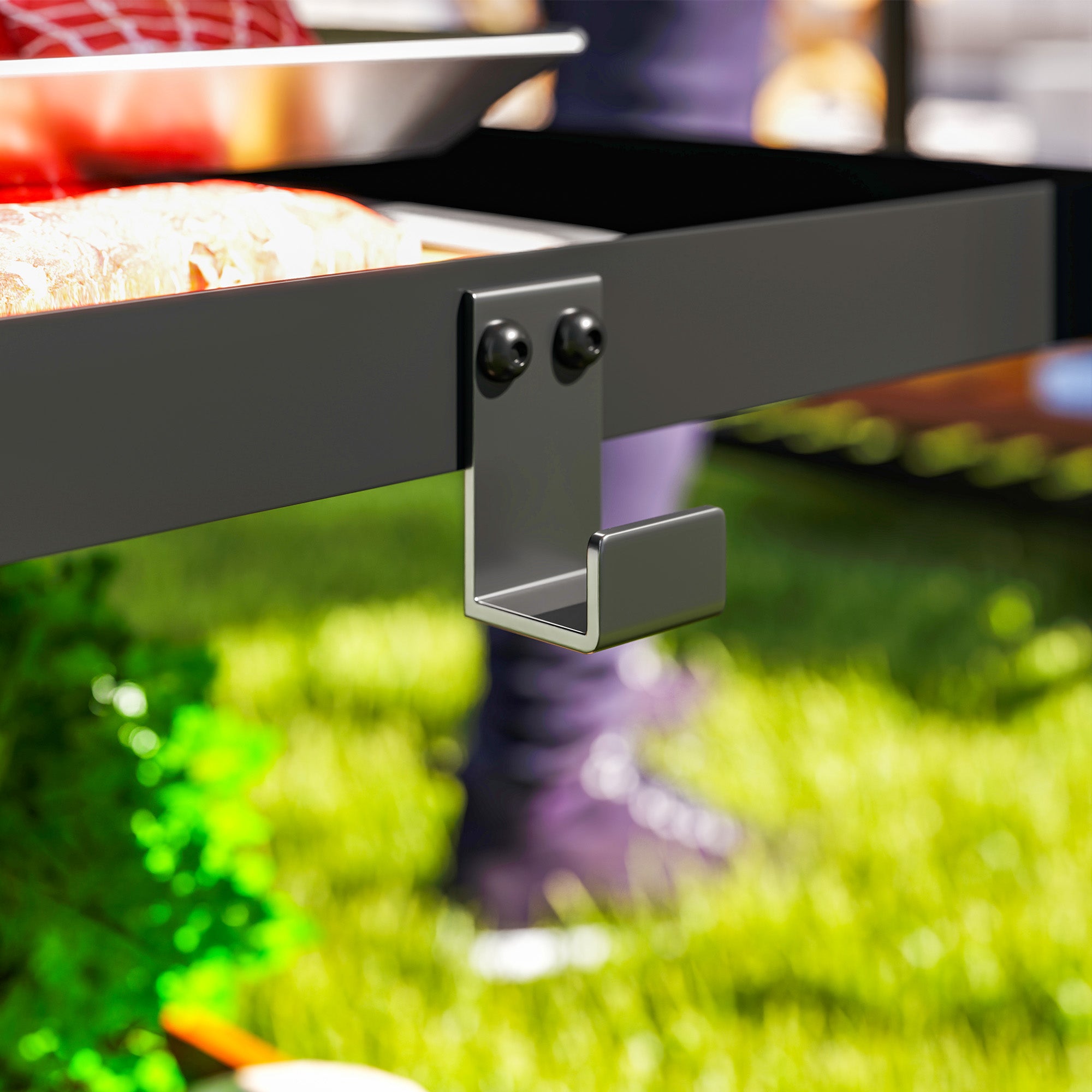 Grill Cart 3-Tier Serving Trolley with Work Surface Shelves Hooks Wheels, Stainless Steel BBQ Grill Table, Grill Side Table, Outdoor Utility Cart, Charcoal BBQ for Garden Grill 102x50x81cm Charcoal Gray