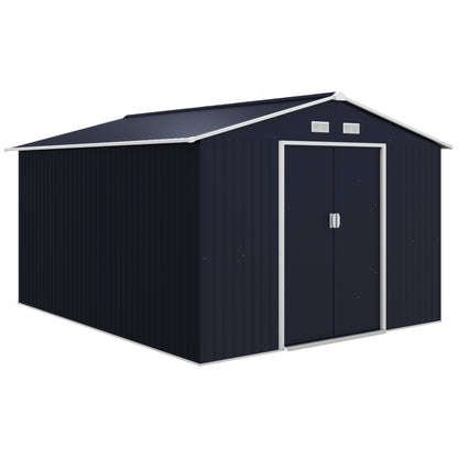 Garden Shed Outdoor 8.3 m² 277x322x192 cm Outdoor Garden Shed with Sliding Door Sloping Roof Reinforced Base (Floor NOT Included) and 4 Windows Gray