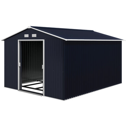 Garden Shed Outdoor 8.3 m² 277x322x192 cm Outdoor Garden Shed with Sliding Door Sloping Roof Reinforced Base (Floor NOT Included) and 4 Windows Gray