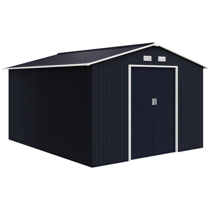 Garden Shed Outdoor 8.3 m² 277x322x192 cm Outdoor Garden Shed with Sliding Door Sloping Roof Reinforced Base (Floor NOT Included) and 4 Windows Gray