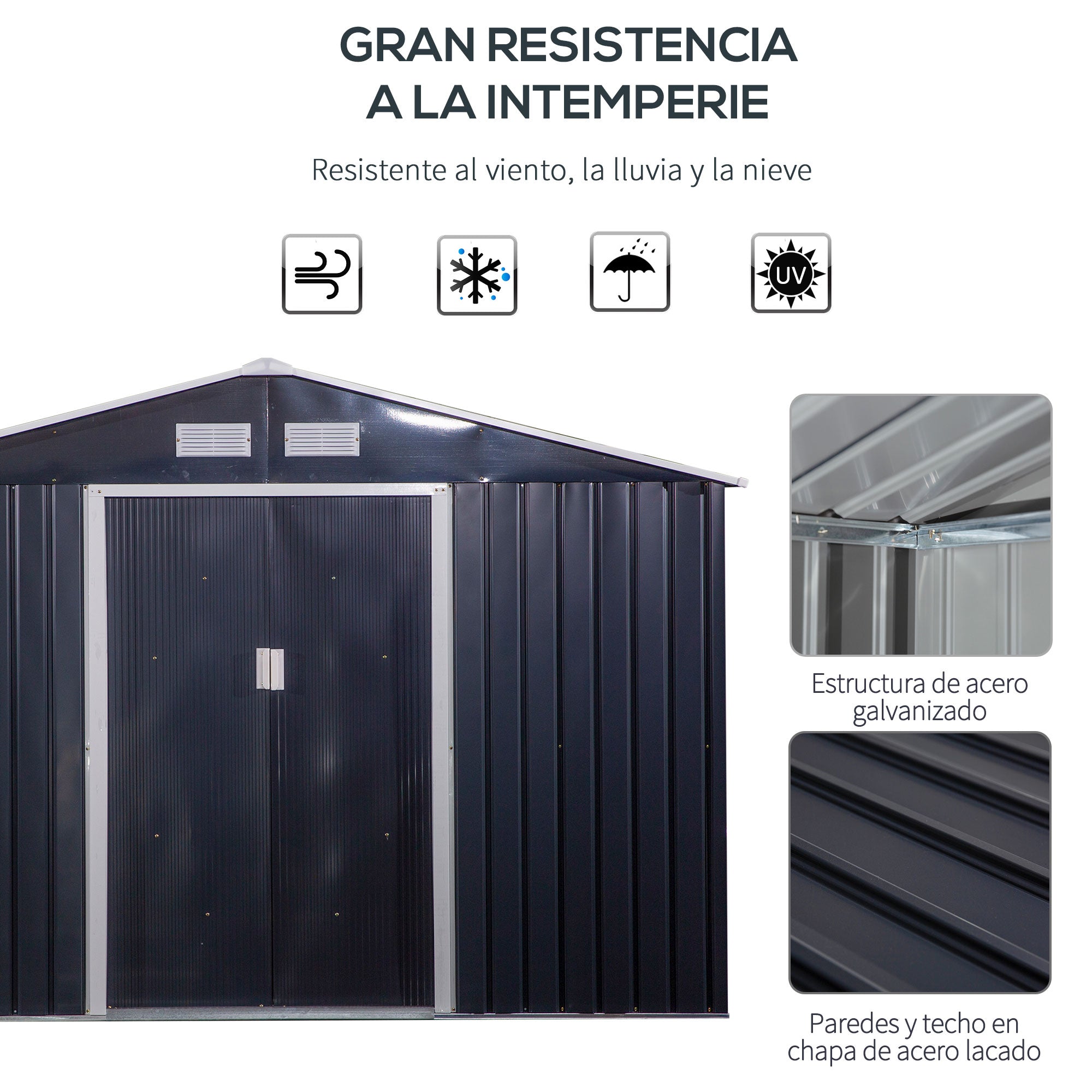 Garden Shed Outdoor 8.3 m² 277x322x192 cm Outdoor Garden Shed with Sliding Door Sloping Roof Reinforced Base (Floor NOT Included) and 4 Windows Gray
