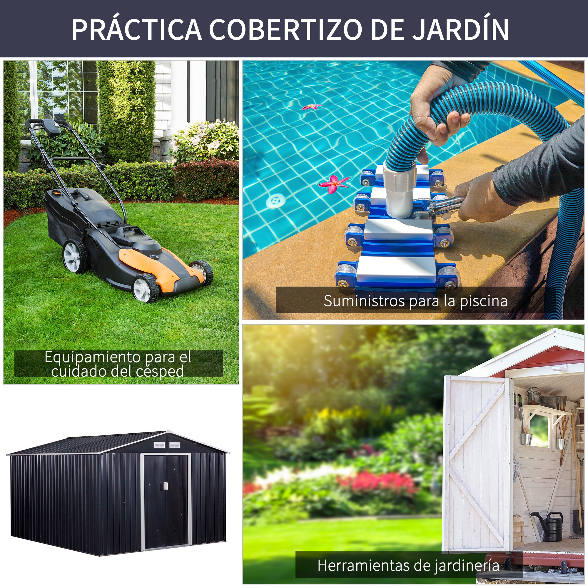 Garden Shed Outdoor 8.3 m² 277x322x192 cm Outdoor Garden Shed with Sliding Door Sloping Roof Reinforced Base (Floor NOT Included) and 4 Windows Gray