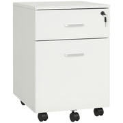 Office Drawer with Wheels Filing Cabinet Desk Drawer with 2 A4 Size Document Drawers Lock and Keys 40x49x58 cm White