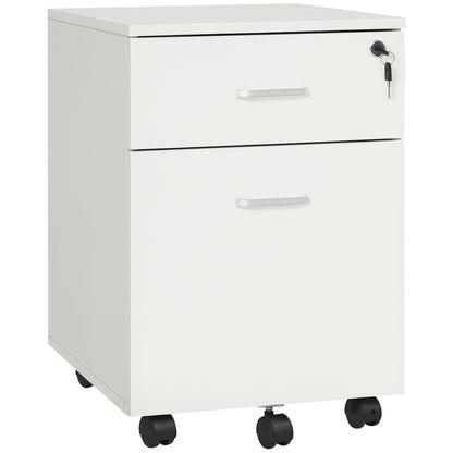 Office Drawer with Wheels Filing Cabinet Desk Drawer with 2 A4 Size Document Drawers Lock and Keys 40x49x58 cm White