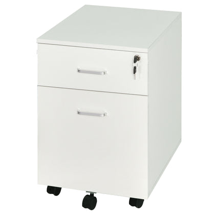 Office Drawer with Wheels Filing Cabinet Desk Drawer with 2 A4 Size Document Drawers Lock and Keys 40x49x58 cm White