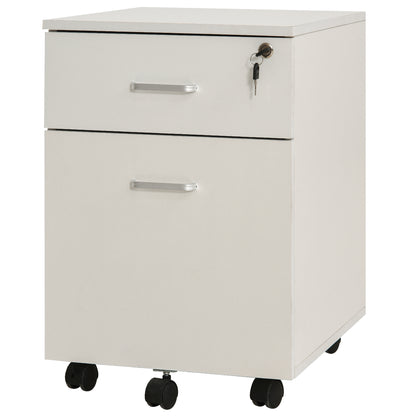 Office Drawer with Wheels Filing Cabinet Desk Drawer with 2 A4 Size Document Drawers Lock and Keys 40x49x58 cm White