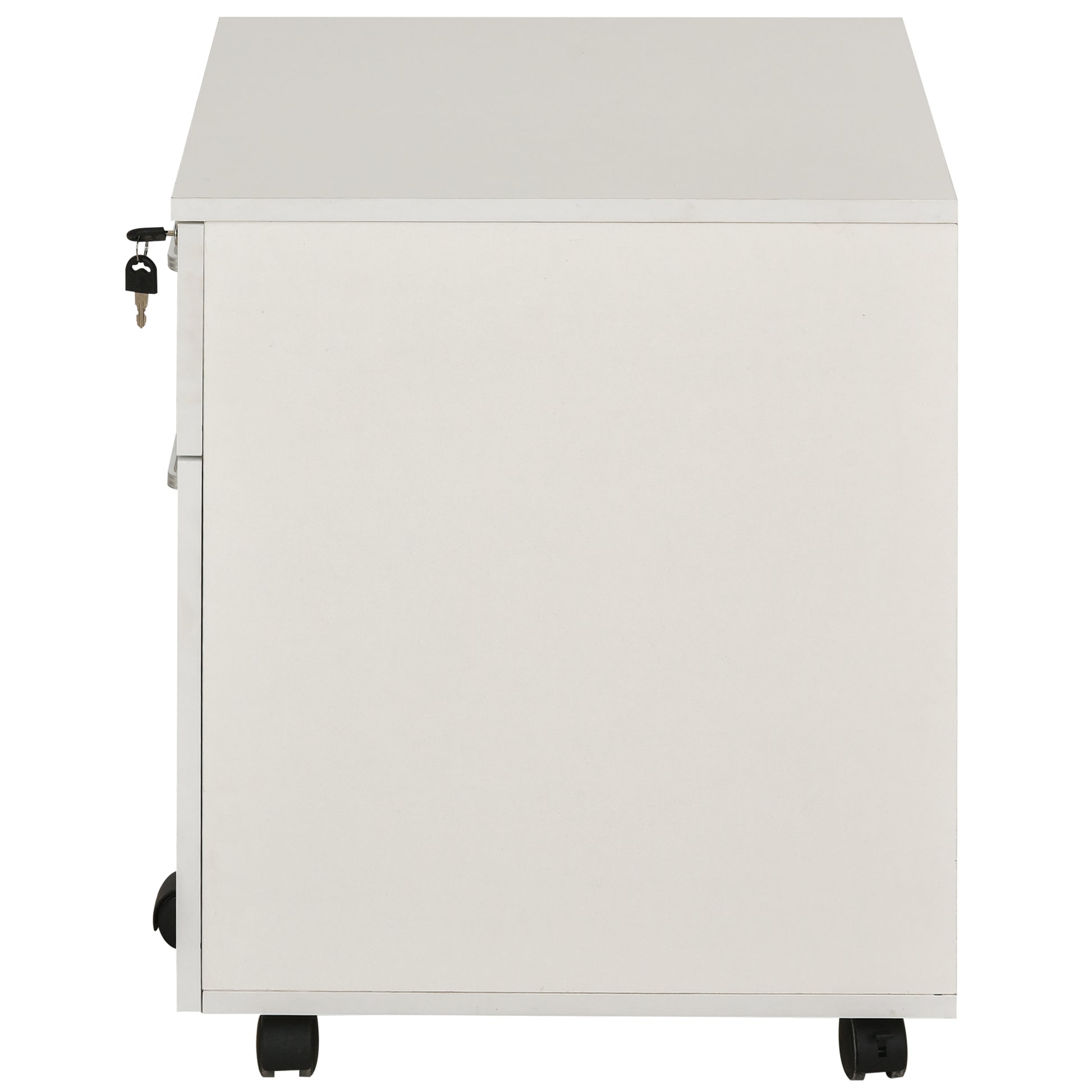 Office Drawer with Wheels Filing Cabinet Desk Drawer with 2 A4 Size Document Drawers Lock and Keys 40x49x58 cm White