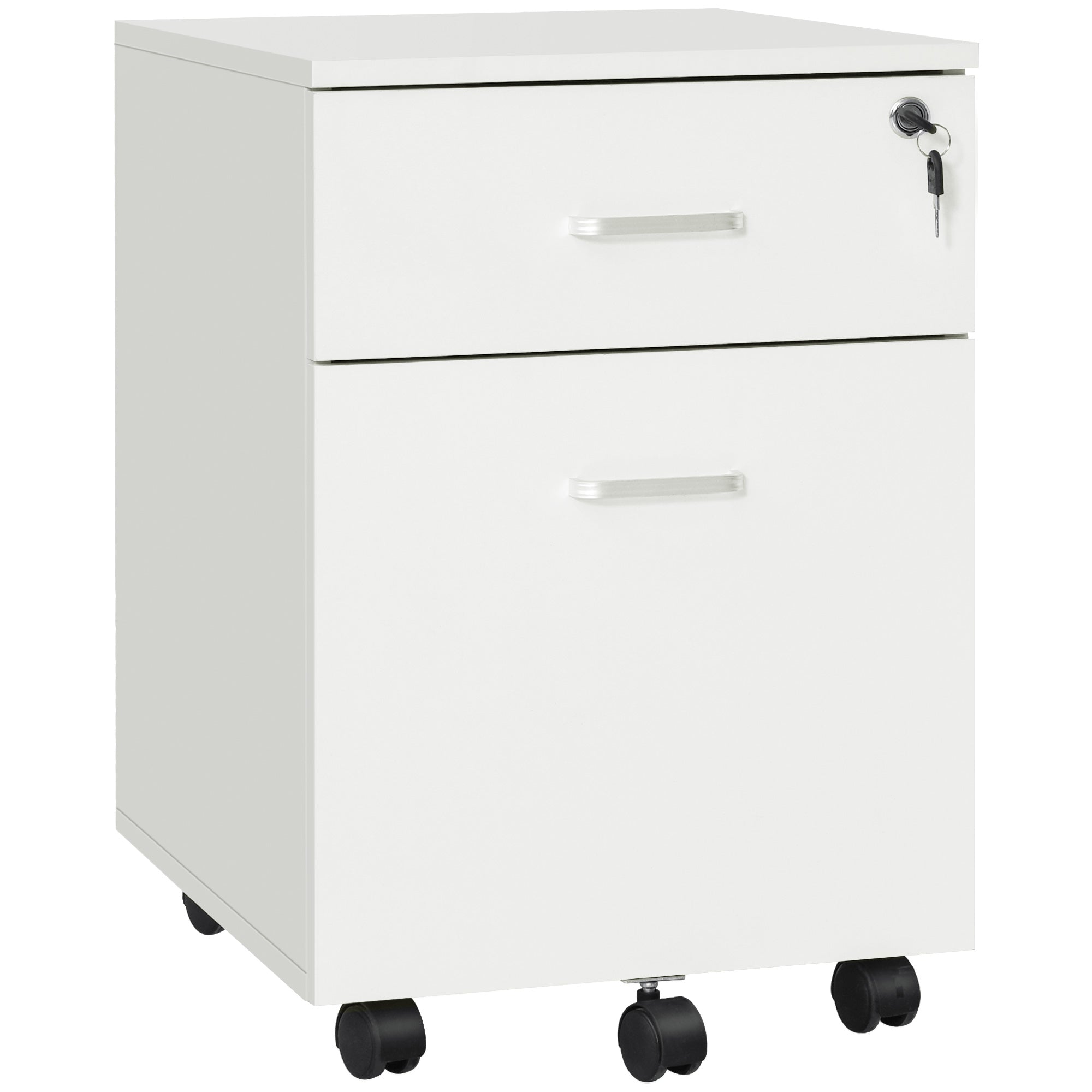 Office Drawer with Wheels Filing Cabinet Desk Drawer with 2 A4 Size Document Drawers Lock and Keys 40x49x58 cm White