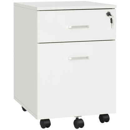 Office Drawer with Wheels Filing Cabinet Desk Drawer with 2 A4 Size Document Drawers Lock and Keys 40x49x58 cm White