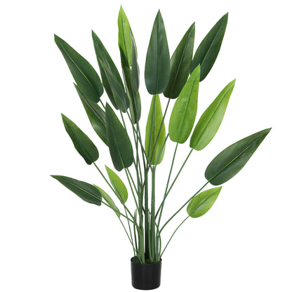 Artificial Green Bird of Paradise Plant with 20 Leaves of 140 cm, Decorative Fake Plant with Vase and Moss, Green Plant in PE, PEVA, and PP