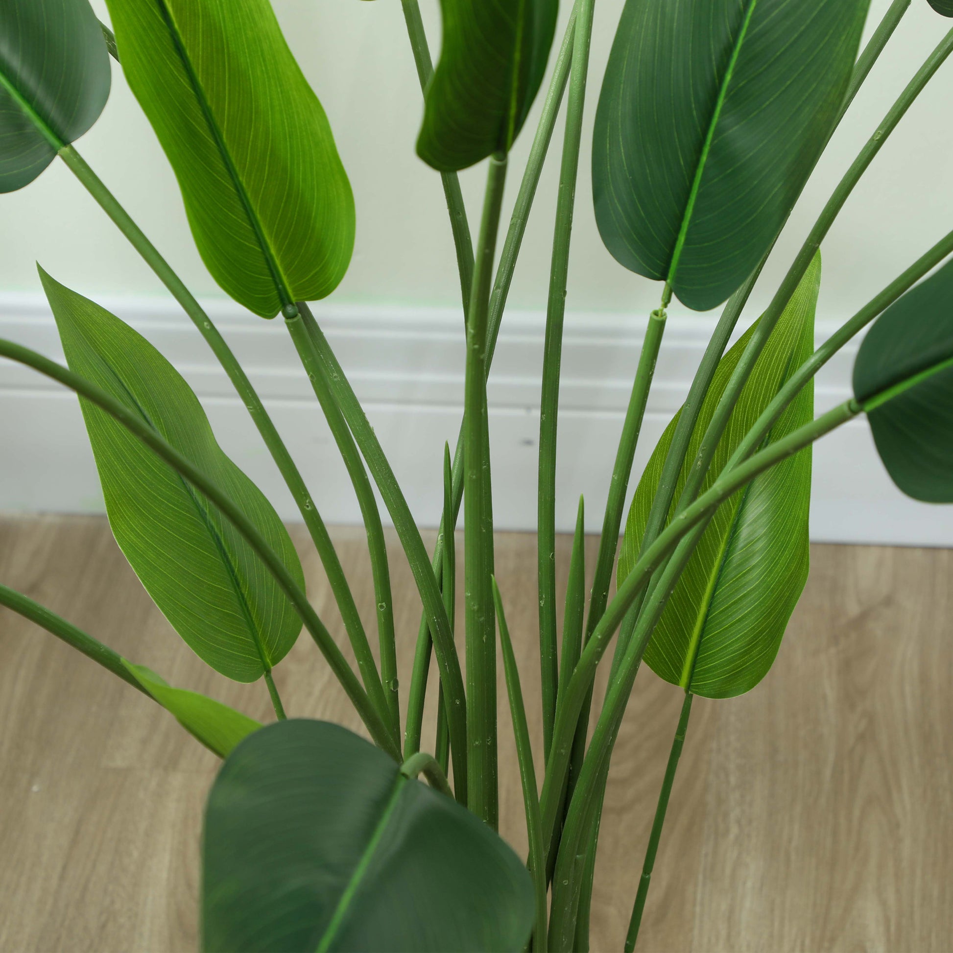 Artificial Green Bird of Paradise Plant with 20 Leaves of 140 cm, Decorative Fake Plant with Vase and Moss, Green Plant in PE, PEVA, and PP