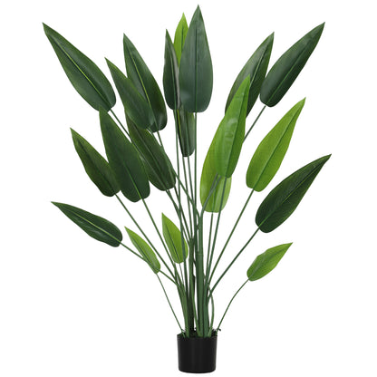 Artificial Green Bird of Paradise Plant with 20 Leaves of 140 cm, Decorative Fake Plant with Vase and Moss, Green Plant in PE, PEVA, and PP