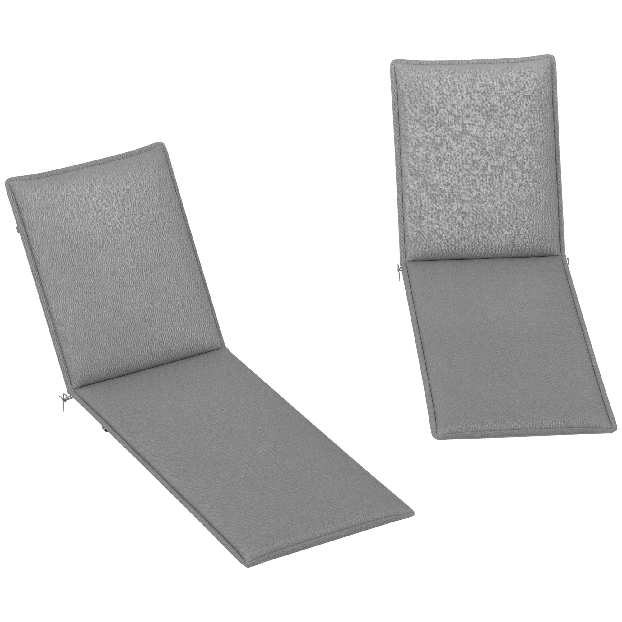 Pack of 2 Cushions for Folding Sun Loungers Garden Lounger Mattresses Outdoor 193x58x6 cm with UV Protection Splash-Resistant Gray Straps
