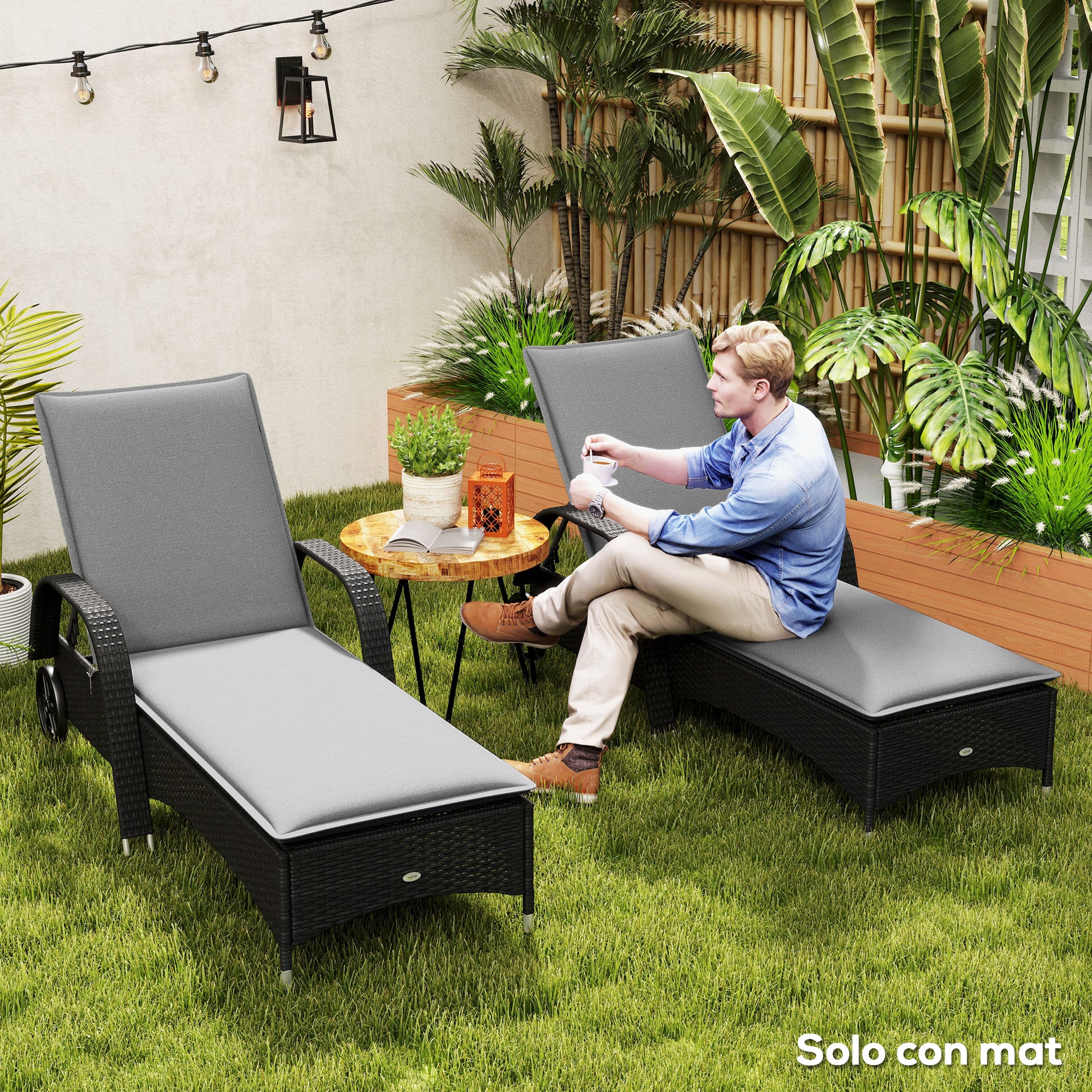 Pack of 2 Cushions for Folding Sun Loungers Garden Lounger Mattresses Outdoor 193x58x6 cm with UV Protection Splash-Resistant Gray Straps