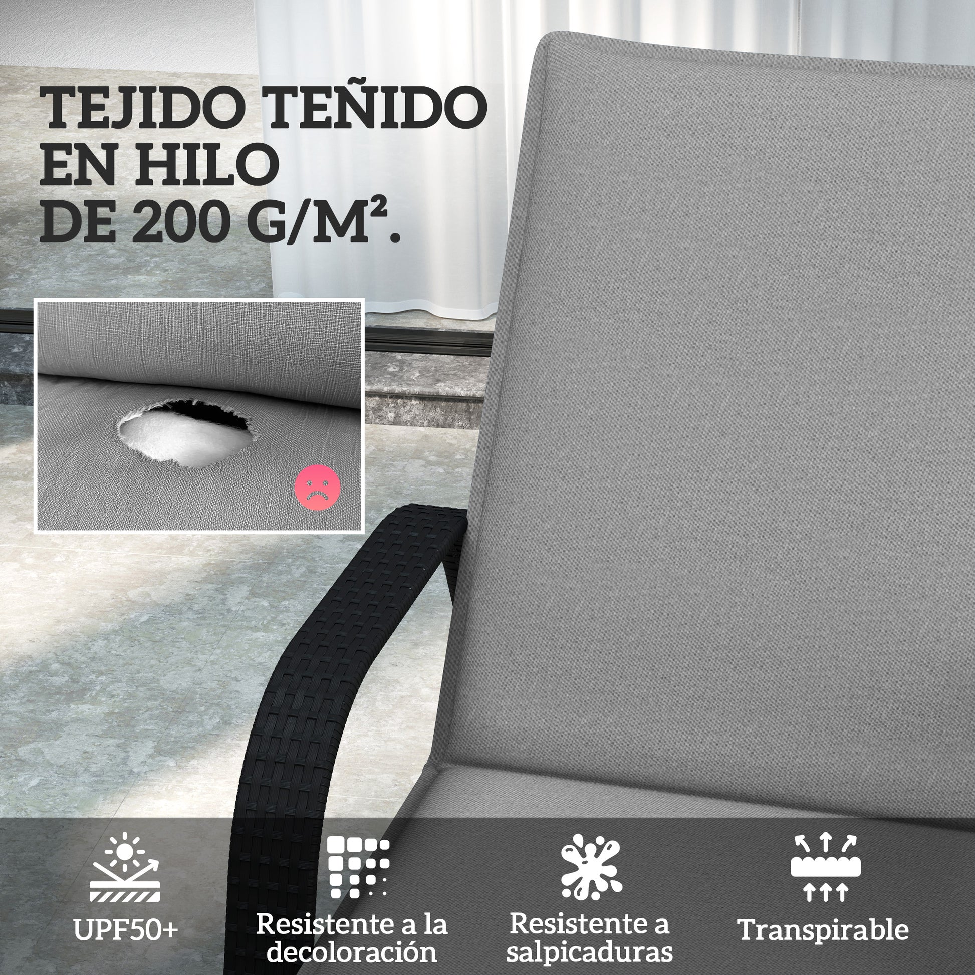 Pack of 2 Cushions for Folding Sun Loungers Garden Lounger Mattresses Outdoor 193x58x6 cm with UV Protection Splash-Resistant Gray Straps