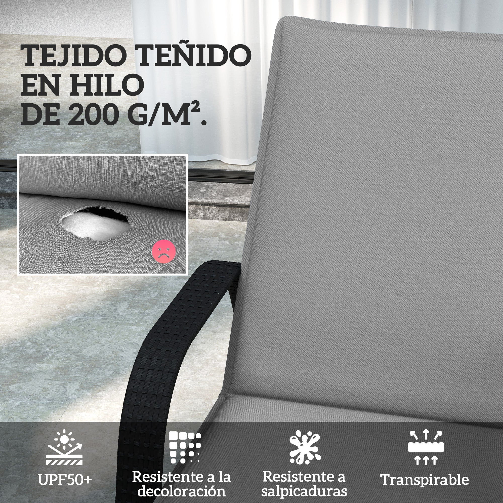 Pack of 2 Cushions for Folding Sun Loungers Garden Lounger Mattresses Outdoor 193x58x6 cm with UV Protection Splash-Resistant Gray Straps