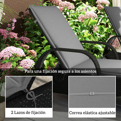 Pack of 2 Cushions for Folding Sun Loungers Garden Lounger Mattresses Outdoor 193x58x6 cm with UV Protection Splash-Resistant Gray Straps