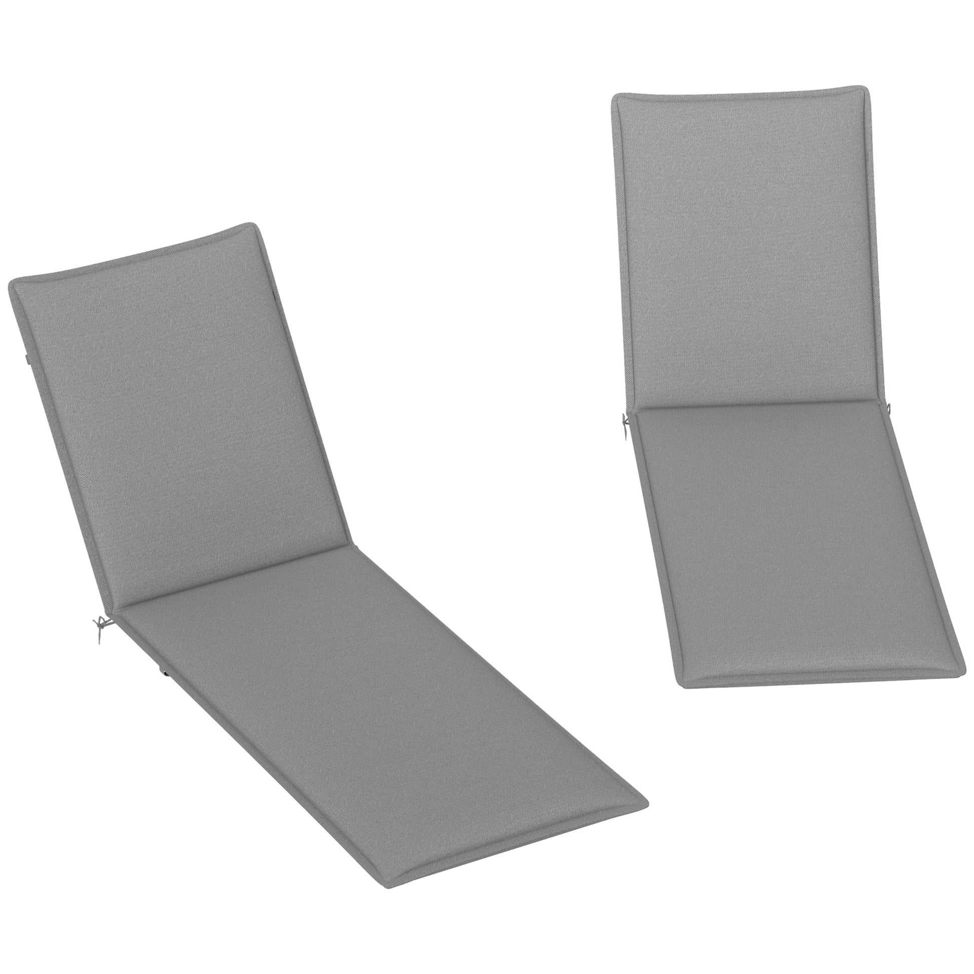 Pack of 2 Cushions for Folding Sun Loungers Garden Lounger Mattresses Outdoor 193x58x6 cm with UV Protection Splash-Resistant Gray Straps