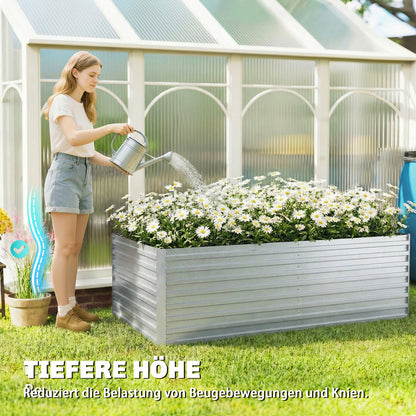 Galvanized Steel Raised Bed 2-Pack 180 x 90 x 60 cm (71 x 35 x 24 in) — Rectangular Deep Planters with Support Rods, Open Bottom, Gloves, Raised Bed Kit for Vegetables, Fruit, Flowers, Herbs — Silver