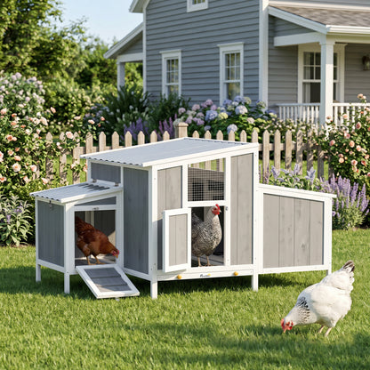 Wooden Chicken Coop with Run, 57.1 x 35.4 x 36.2 in — Elevated Weatherproof PET Roof, Lockable Doors, Nesting Box & Roosts for 3–4 Hens, Gray
