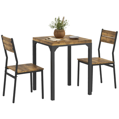 3-Piece Dining Set Dining Table with 2 Chairs Kitchen Table with Metal Frame Dining Group, Rustic Brown