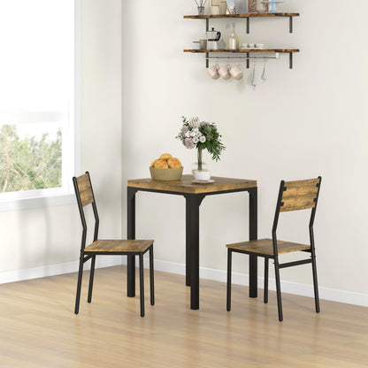 3-Piece Dining Set Dining Table with 2 Chairs Kitchen Table with Metal Frame Dining Group, Rustic Brown