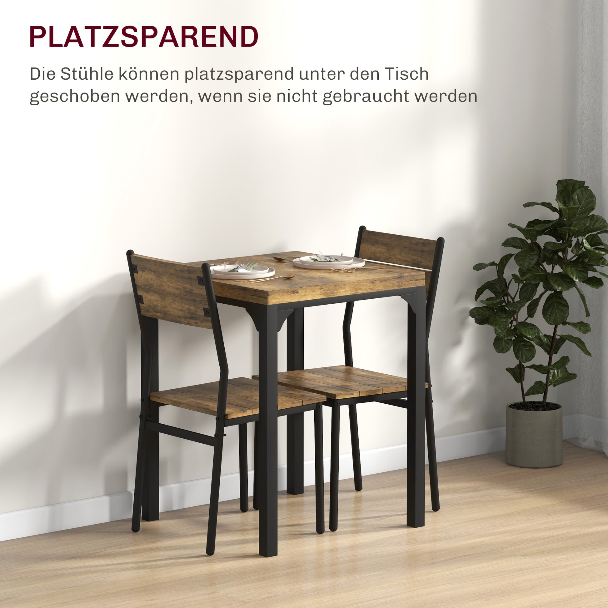 3-Piece Dining Set Dining Table with 2 Chairs Kitchen Table with Metal Frame Dining Group, Rustic Brown
