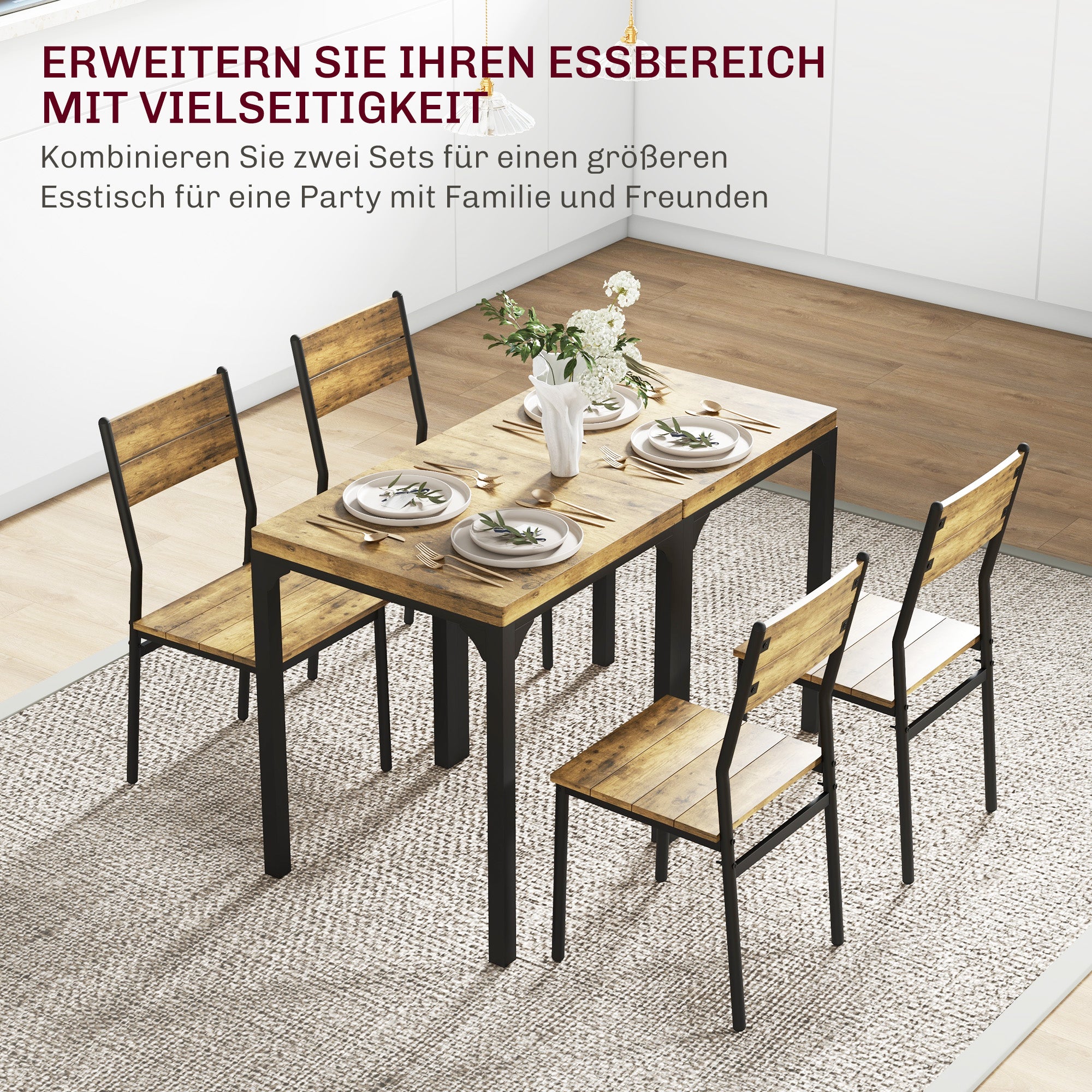 3-Piece Dining Set Dining Table with 2 Chairs Kitchen Table with Metal Frame Dining Group, Rustic Brown