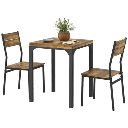 3-Piece Dining Set Dining Table with 2 Chairs Kitchen Table with Metal Frame Dining Group, Rustic Brown