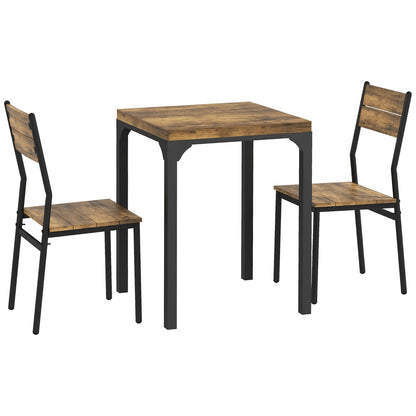 3-Piece Dining Set Dining Table with 2 Chairs Kitchen Table with Metal Frame Dining Group, Rustic Brown