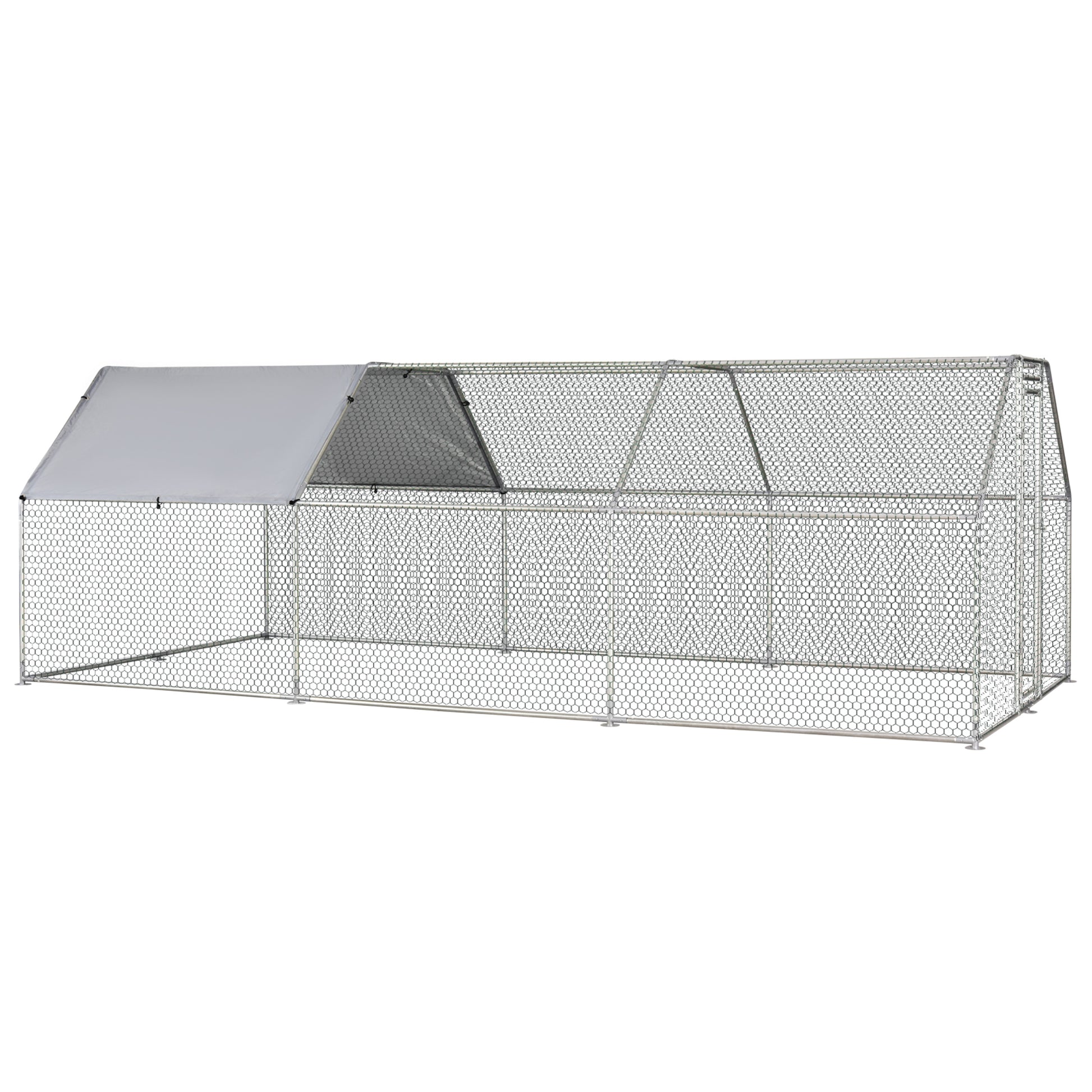 Chicken Coop Cage in Galvanized Metal Waterproof, Henhouse with Door and Oxford Cover, 280x570x195cm