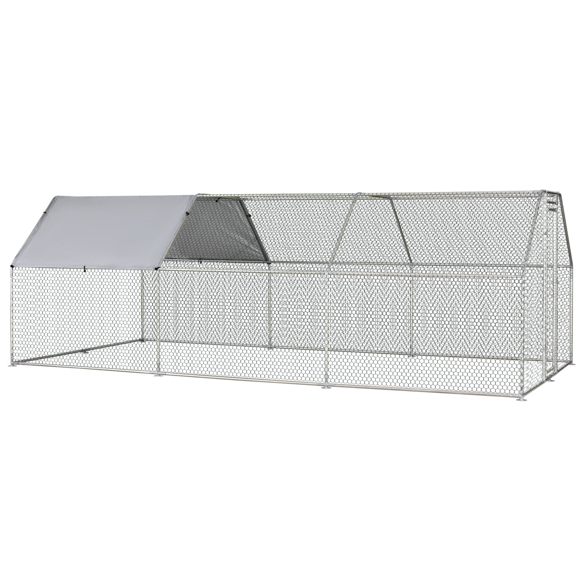 Chicken Coop Cage in Galvanized Metal Waterproof, Henhouse with Door and Oxford Cover, 280x570x195cm