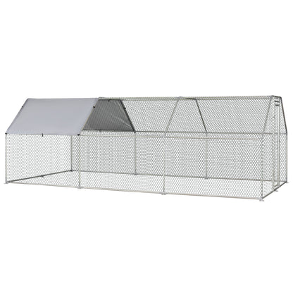 Chicken Coop Cage in Galvanized Metal Waterproof, Henhouse with Door and Oxford Cover, 280x570x195cm