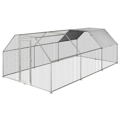Chicken Coop Cage in Galvanized Metal Waterproof, Henhouse with Door and Oxford Cover, 280x570x195cm