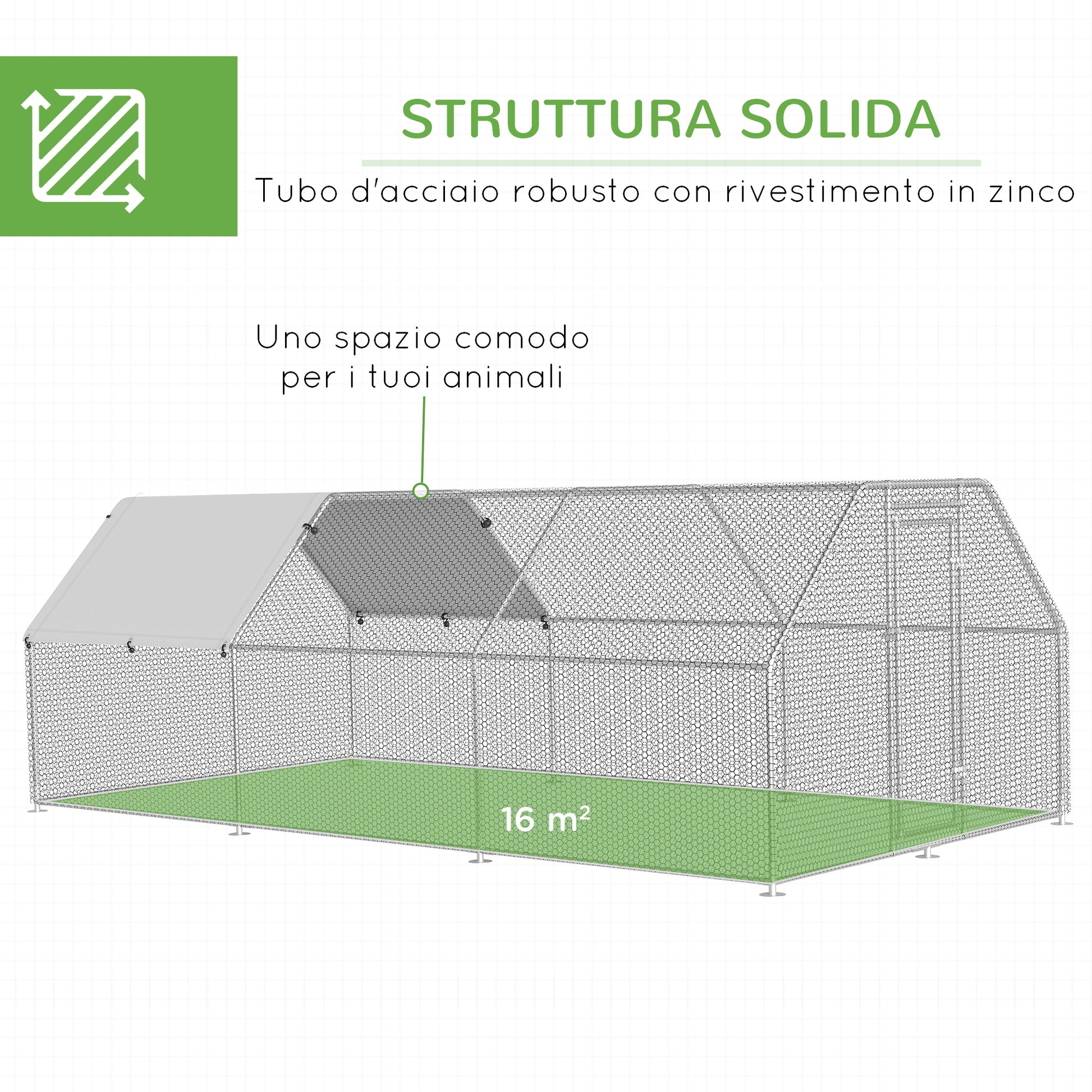 Chicken Coop Cage in Galvanized Metal Waterproof, Henhouse with Door and Oxford Cover, 280x570x195cm