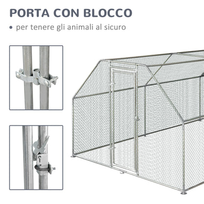 Chicken Coop Cage in Galvanized Metal Waterproof, Henhouse with Door and Oxford Cover, 280x570x195cm