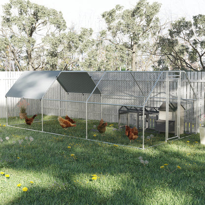 Chicken Coop Cage in Galvanized Metal Waterproof, Henhouse with Door and Oxford Cover, 280x570x195cm