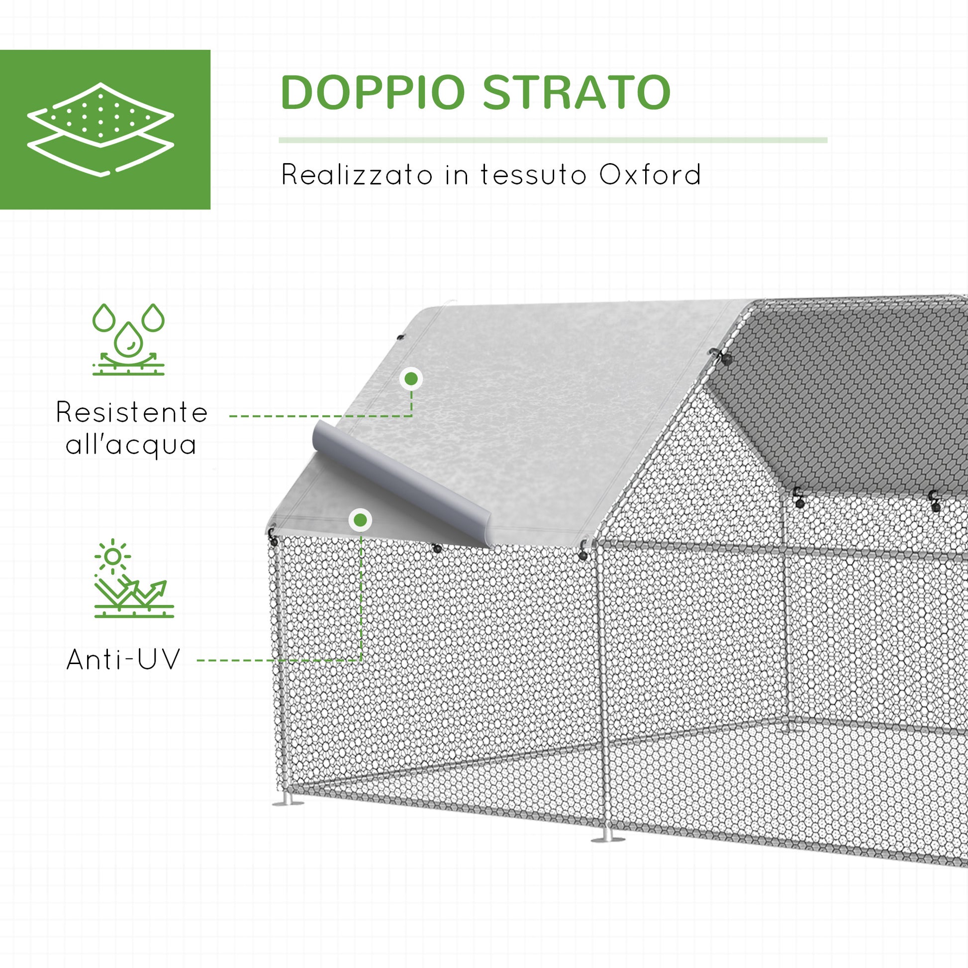 Chicken Coop Cage in Galvanized Metal Waterproof, Henhouse with Door and Oxford Cover, 280x570x195cm