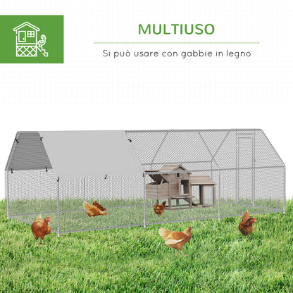 Chicken Coop Cage in Galvanized Metal Waterproof, Henhouse with Door and Oxford Cover, 280x570x195cm