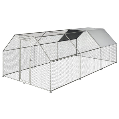 Chicken Coop Cage in Galvanized Metal Waterproof, Henhouse with Door and Oxford Cover, 280x570x195cm
