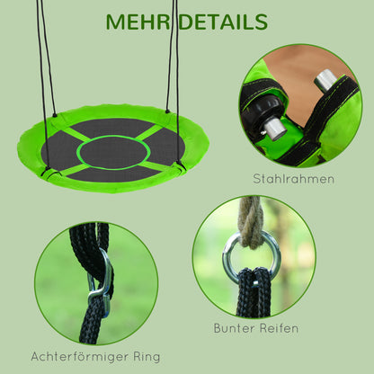 Nest Swing Ø110 cm, Hanging Swing up to 100 kg, Adjustable Children's Swing, Children's Garden Swing Round Swing for 3-12 years old kids, Green