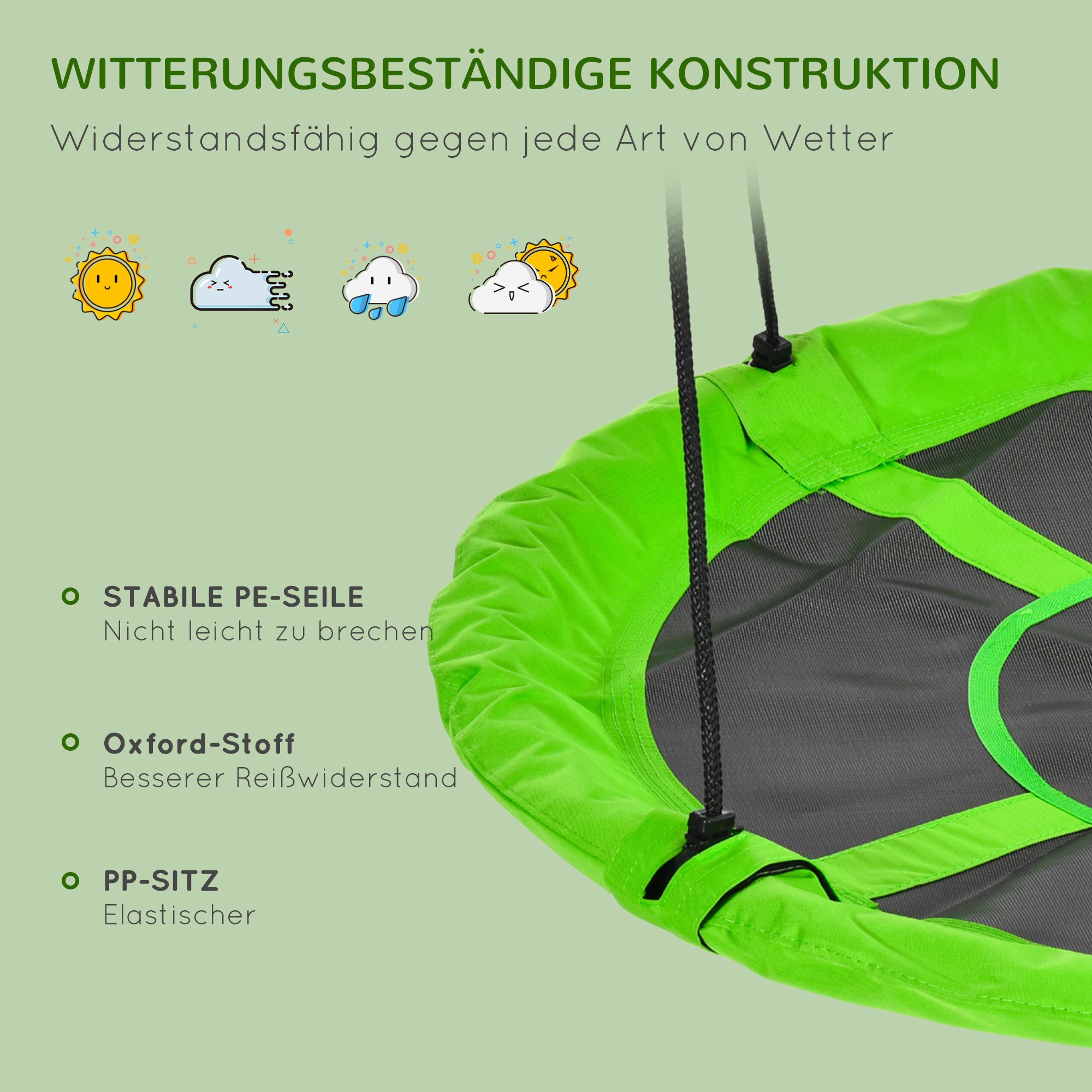 Nest Swing Ø110 cm, Hanging Swing up to 100 kg, Adjustable Children's Swing, Children's Garden Swing Round Swing for 3-12 years old kids, Green