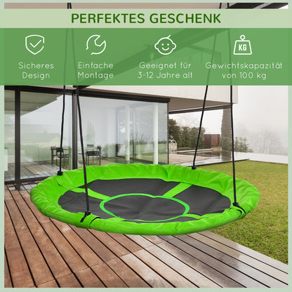 Nest Swing Ø110 cm, Hanging Swing up to 100 kg, Adjustable Children's Swing, Children's Garden Swing Round Swing for 3-12 years old kids, Green