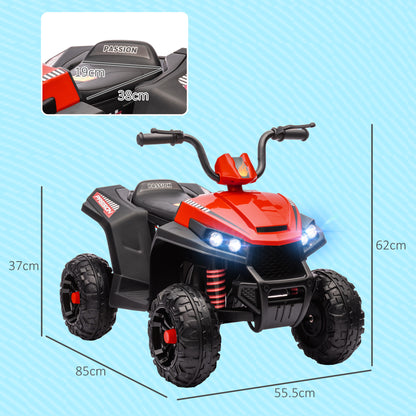 12V Battery-Powered Kids Electric Quad Electric Car for Kids +3 Years Old with 5 km/h Speed, Headlights, Music MP3, Forward/Reverse, 30 kg Load Red