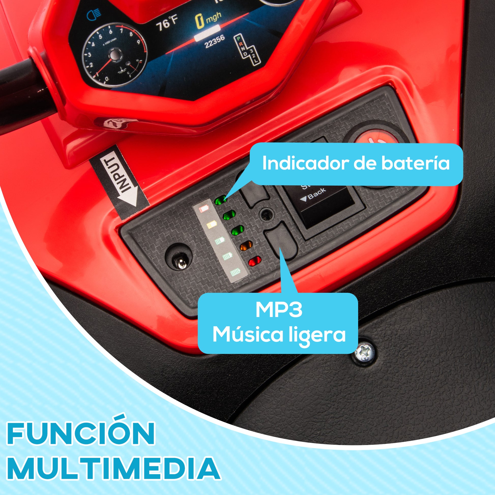 12V Battery-Powered Kids Electric Quad Electric Car for Kids +3 Years Old with 5 km/h Speed, Headlights, Music MP3, Forward/Reverse, 30 kg Load Red